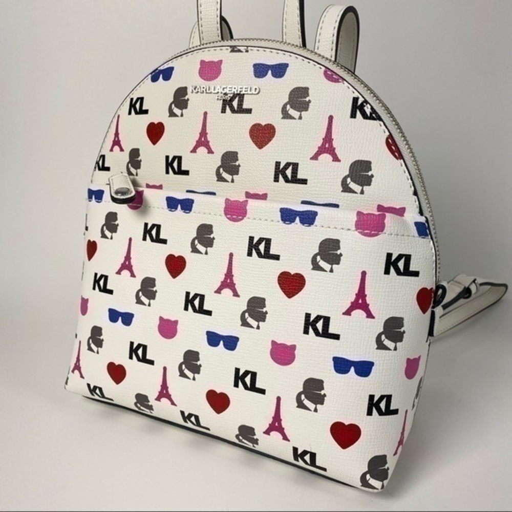 Karl Lagerfeld Backpack Bag Paris Maybelle White Signature Eiffel Tower Print - Picture 4 of 13